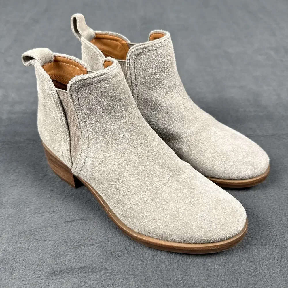 LUCKY BRAND Womens Gray Pogan Stacked Heel Slip On Leather Booties 6 M